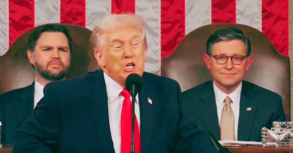 discurso de Trump no Congresso em 24 de fevereiro destacando recordes históricos