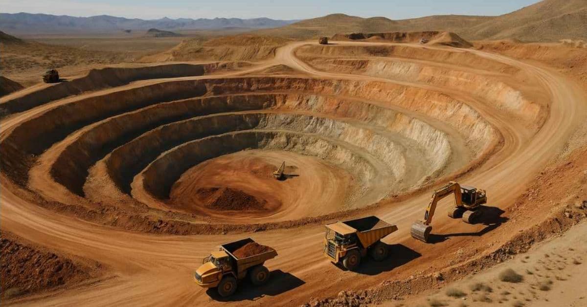 Terras raras da China em mina a céu aberto usada na extração de minerais estratégicos