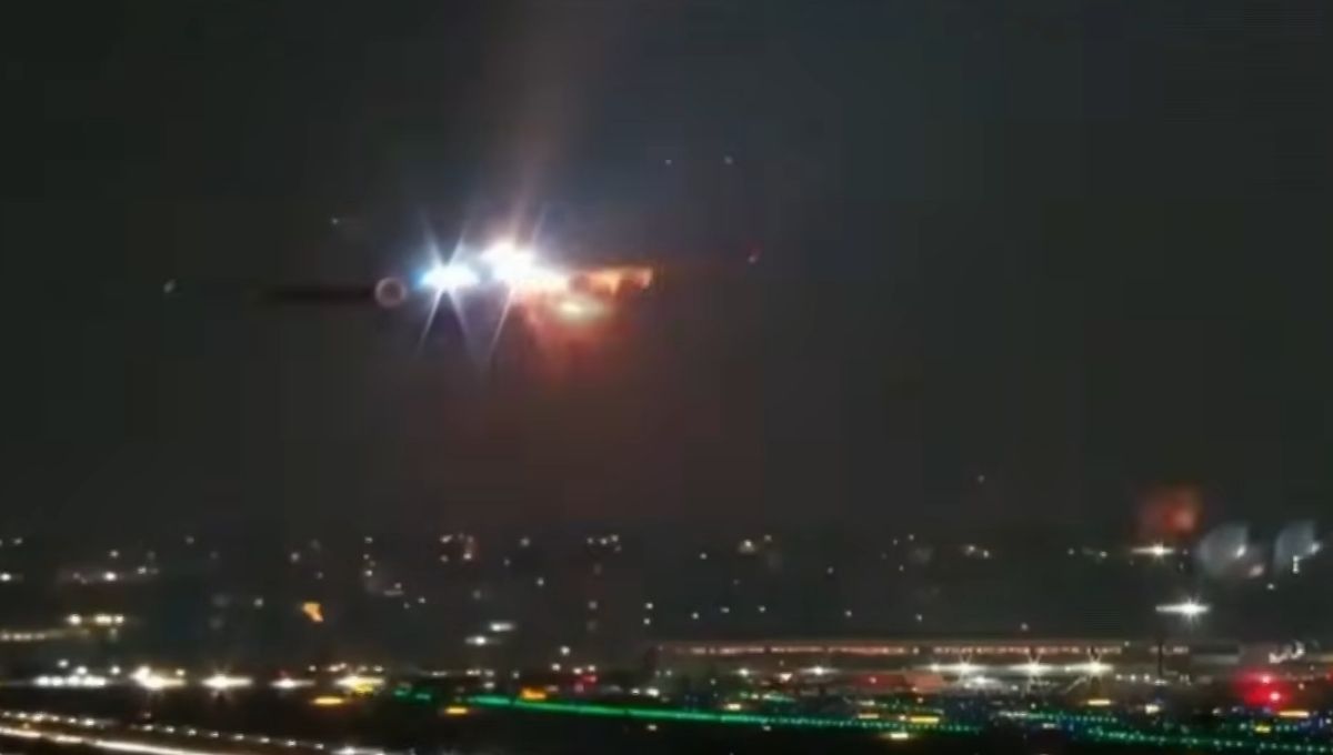 avião da Delta com motor em chamas após decolagem em Guarulhos