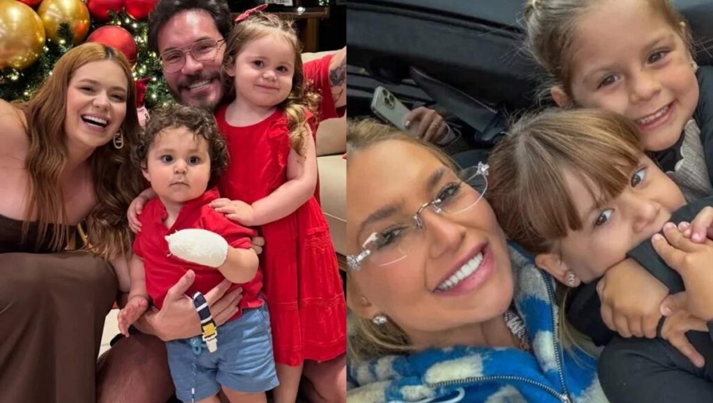 Virginia Fonseca e Viih Tube com seus filhos em registros familiares usados em redes sociais
