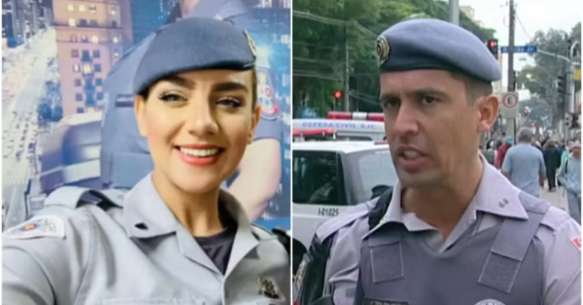 Soldado da PM Gisele Alves Santana e tenente-coronel Geraldo Leite Rosa Neto em imagens antes da prisão por feminicídio em SP - Foto: Reprodução/Redes Sociais