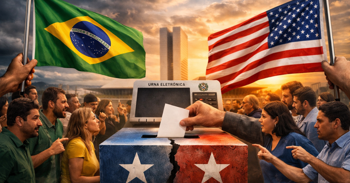 Brasileiros divididos sobre interferência estrangeira nas eleições segundo pesquisa - Ilustração: Inteligência Artificial