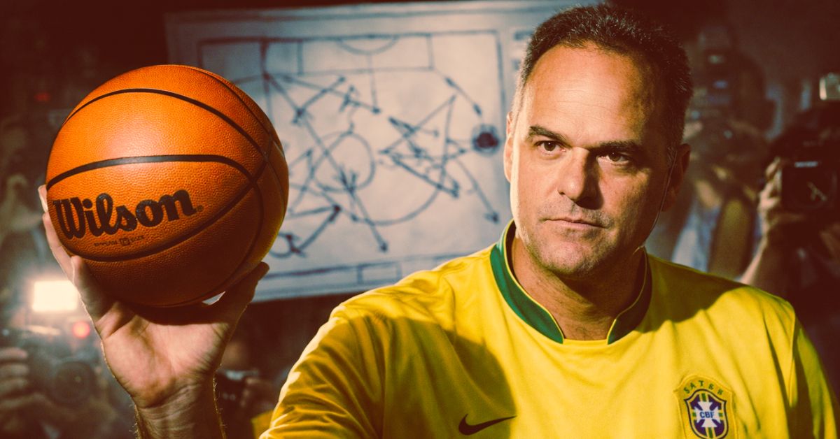 Oscar Schmidt segurando bola de basquete com camisa da seleção brasileira, símbolo do legado no esporte