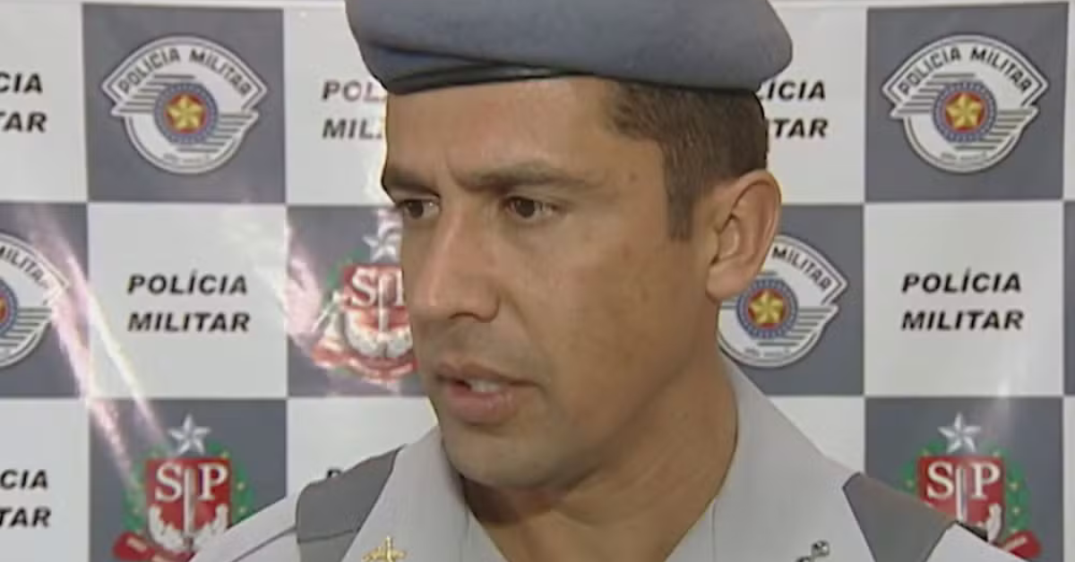 PM preso por feminicídio em São Paulo durante entrevista como coronel da Polícia Militar - Foto: Reprodução/TV Globo