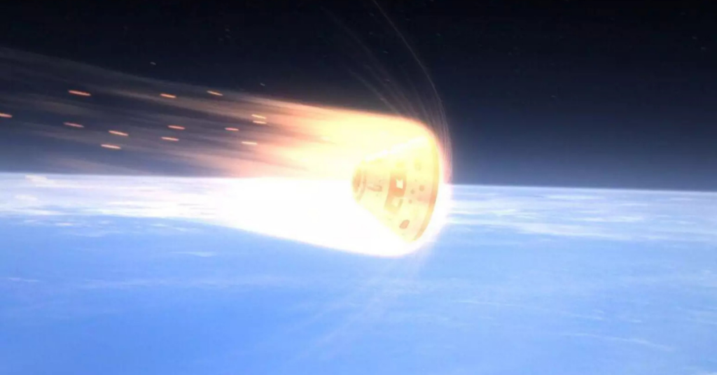 Cápsula Orion da missão Artemis II durante reentrada na atmosfera - Foto: Reprodução/Nasa