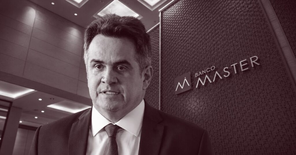 Ciro Nogueira em montagem com fachada do Banco Master no contexto da investigação da PF sobre o caso Banco Master