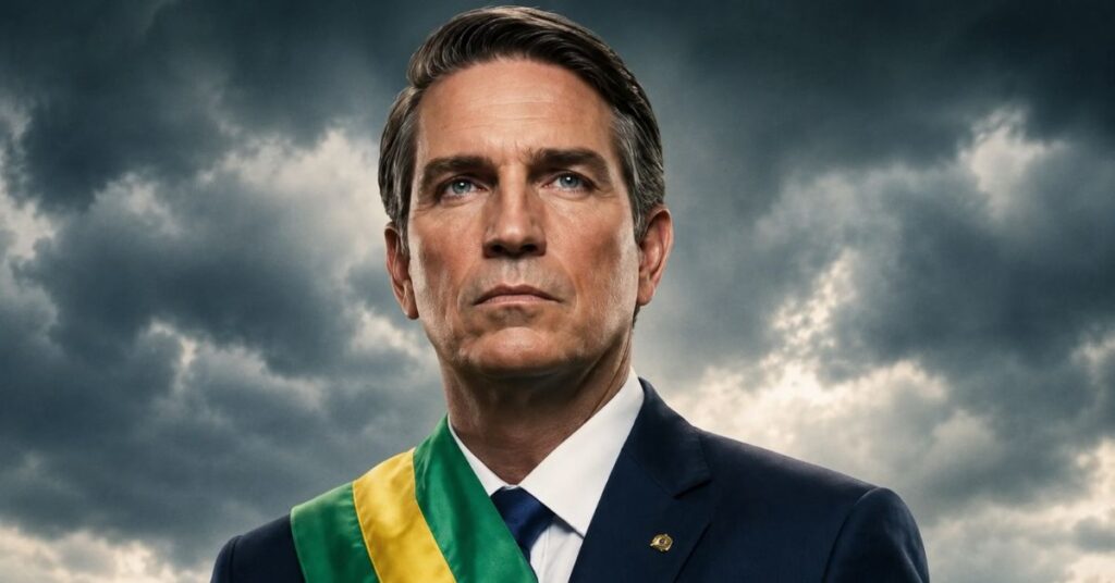 Imagem ilustrativa de Jim Caviezel como Jair Bolsonaro no filme Dark Horse, citado em crise envolvendo Flávio Bolsonaro e Daniel Vorcaro