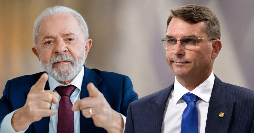 Lula e Flávio Bolsonaro em composição para matéria sobre pesquisa Meio/Ideia