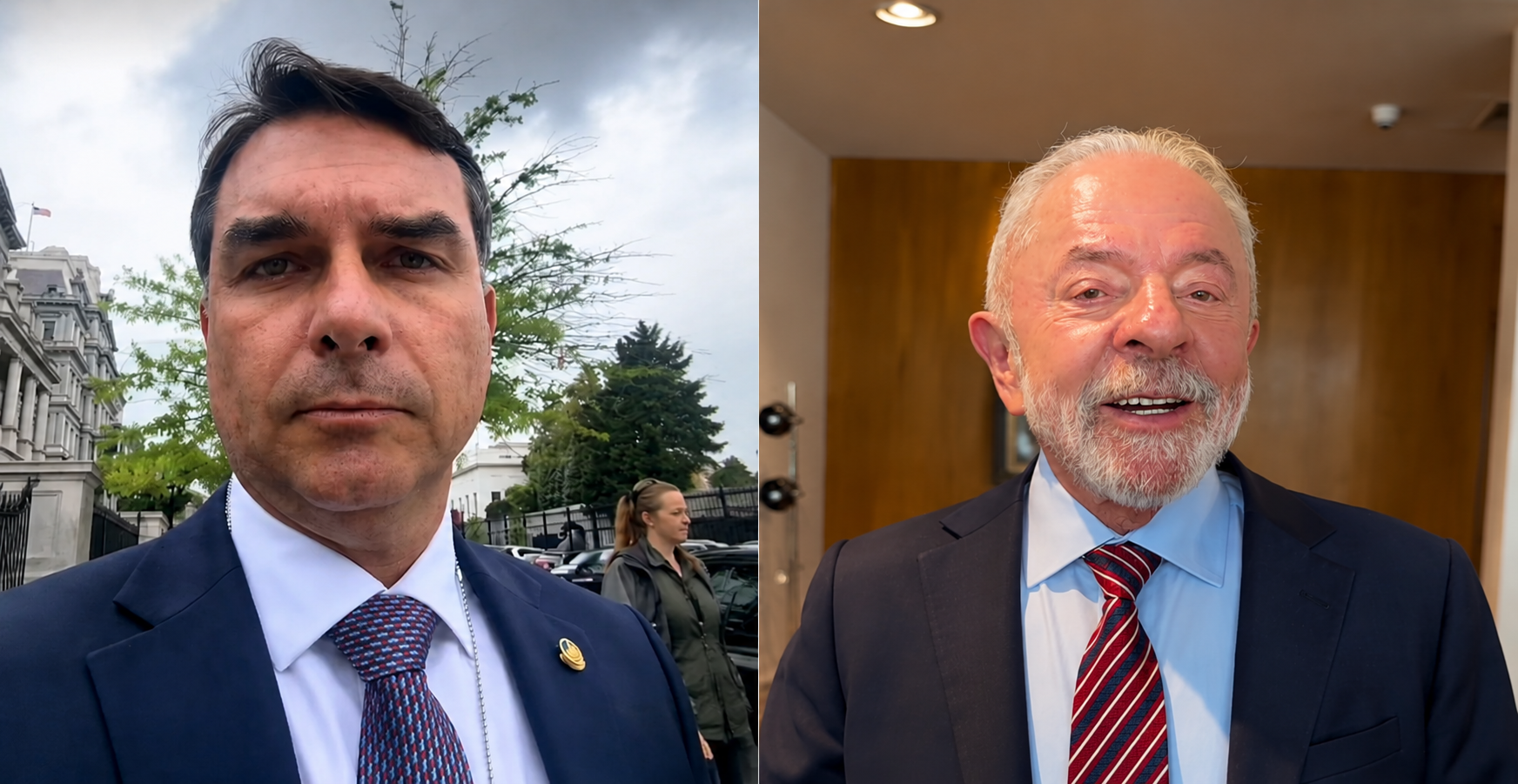Montagem com o presidente Luiz Inácio Lula da Silva e o senador Flávio Bolsonaro em meio à disputa por palanques estaduais para a eleição presidencial de 2026.