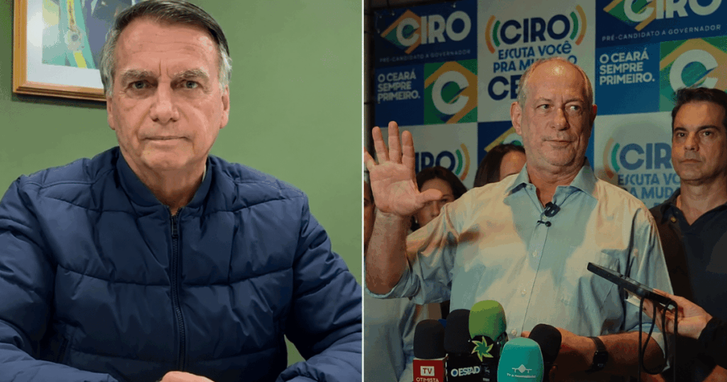 Jair Bolsonaro e Ciro Gomes em montagem sobre a polêmica envolvendo a suposta autorização para aliança entre o PL e o grupo político do ex-governador no Ceará.