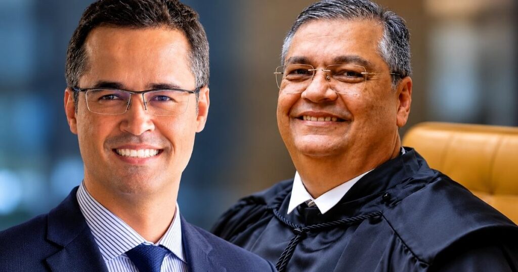 Montagem com Flávio Dino e Deltan Dallagnol após decisão do STF que anulou determinação do TRE-PR para remover publicação sobre a situação eleitoral do ex-deputado.