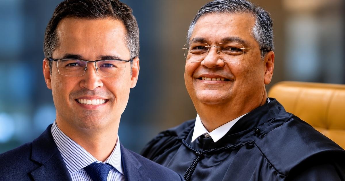 Montagem com Flávio Dino e Deltan Dallagnol após decisão do STF que anulou determinação do TRE-PR para remover publicação sobre a situação eleitoral do ex-deputado.