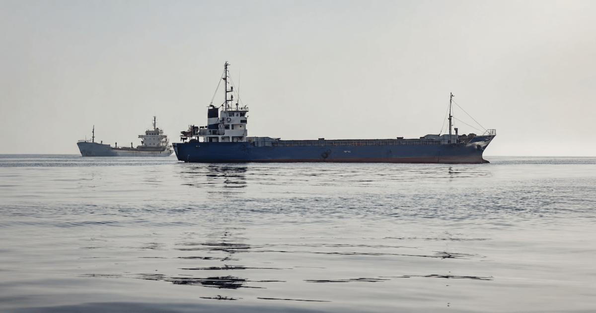 Navio de carga navega pelo Estreito de Ormuz após ataque que levou a ONU a suspender operação de retirada de embarcações.