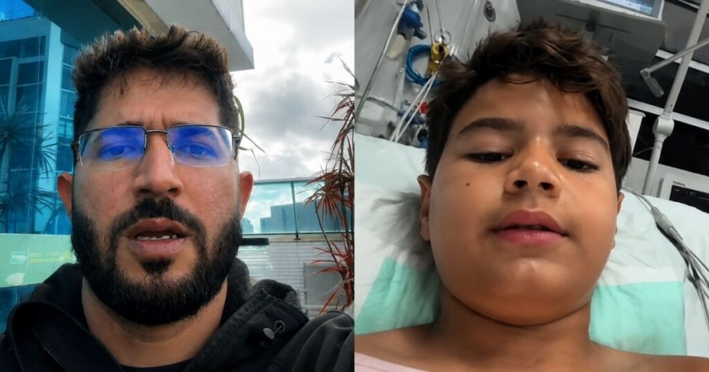 Pai de João Lucas fala sobre recuperação do filho enquanto menino permanece internado após ataque de tubarão em Pernambuco.