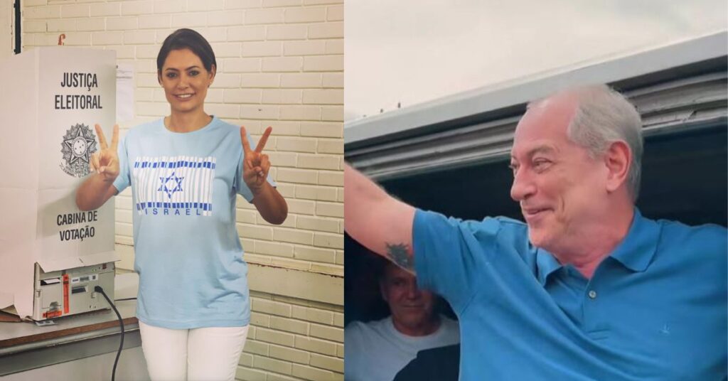 Michelle Bolsonaro e Ciro Gomes em montagem sobre eleições no Ceará durante articulações políticas para 2026.