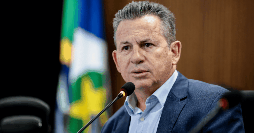 Mauro Mendes durante pronunciamento público após investigação do STJ sobre credenciamento do Banco Master em Mato Grosso