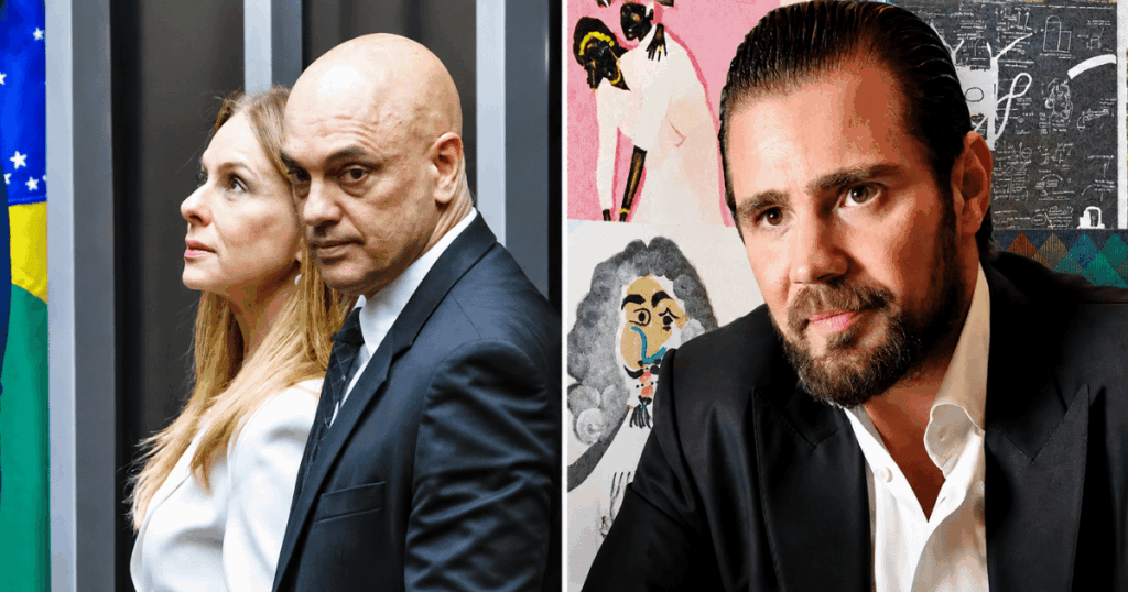 Montagem com Daniel Vorcaro, Alexandre de Moraes e Viviane Barci de Moraes em reportagem sobre parecer jurídico solicitado pelo Banco Master.