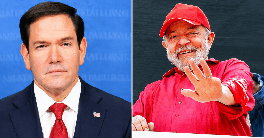 Marco Rubio, secretário de Estado dos Estados Unidos, durante declaração sobre as tarifas de 25% aplicadas a produtos brasileiros.