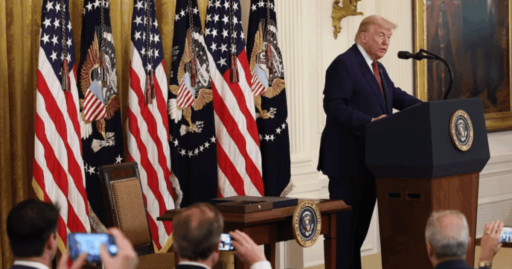 Presidente dos Estados Unidos, Donald Trump, durante declaração sobre o Irã na cúpula da Otan, em Ancara.
