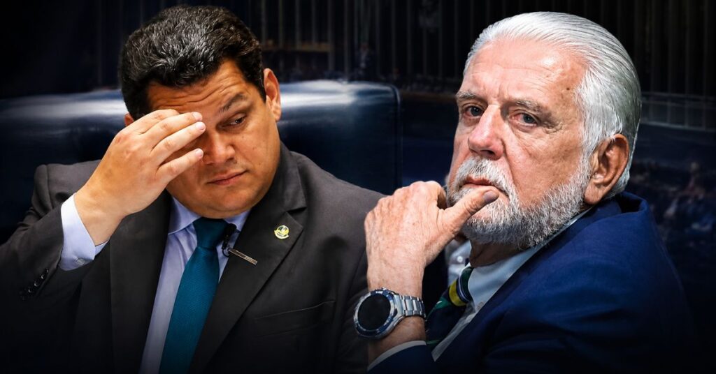 Davi Alcolumbre e Jaques Wagner em montagem editorial sobre a reaproximação política entre os dois líderes no Senado.
