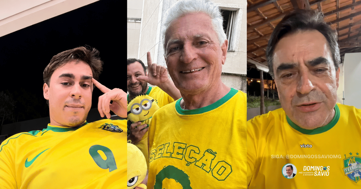 Políticos mineiros usando a camisa da Seleção Brasileira publicam mensagens nas redes sociais após a derrota do Brasil na Copa do Mundo.