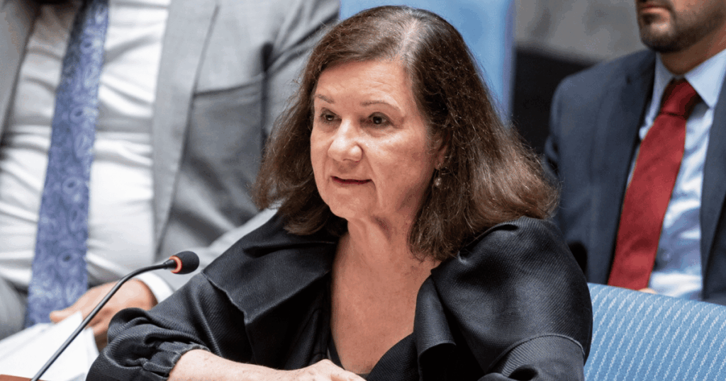 Maria Luiza Viotti, embaixadora do Brasil nos Estados Unidos, durante compromisso oficial em meio à crise diplomática entre Brasil e EUA.