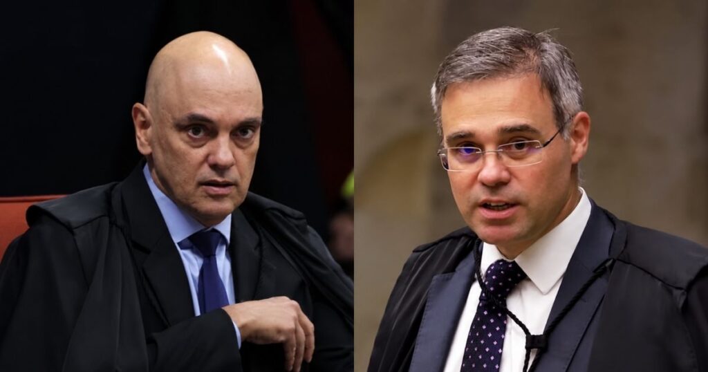 Alexandre de Moraes e André Mendonça em montagem sobre disputa envolvendo provas do Banco Master