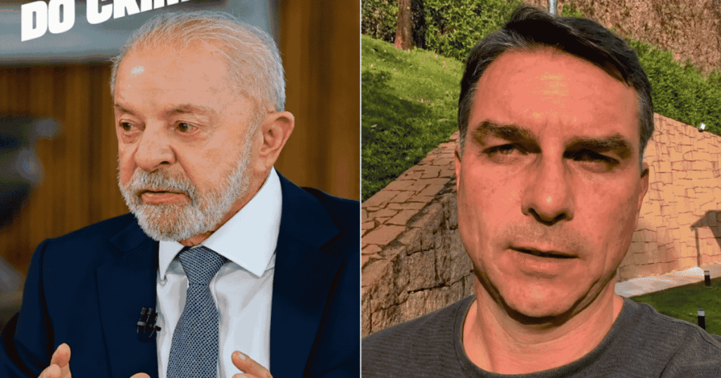 Montagem com Lula e Flávio Bolsonaro antes do debate presidencial da Globo, marcado para 1º de outubro.