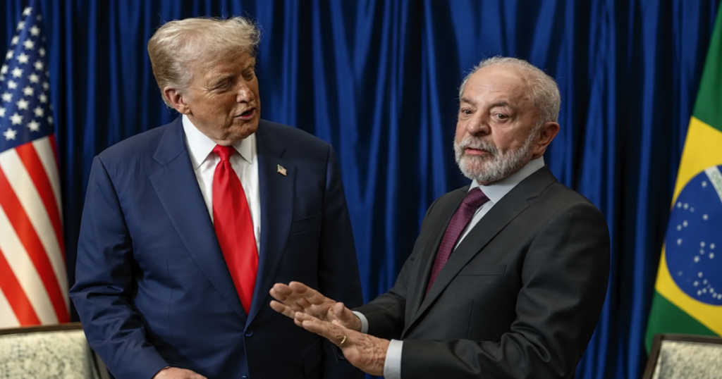 Donald Trump e Lula durante encontro oficial entre Brasil e Estados Unidos.