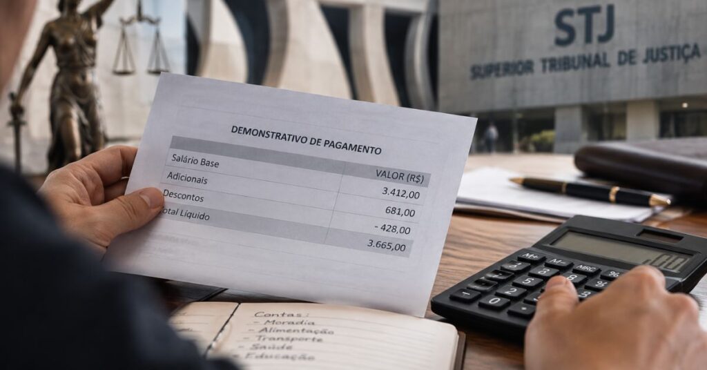 Penhora de salário analisada pelo STJ com contracheque e cálculo do bloqueio judicial