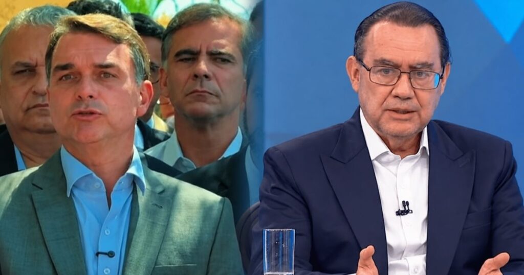 Montagem com Flávio Bolsonaro e Augusto Cury, que declarou apoio ao senador no segundo turno das eleições presidenciais de 2026.